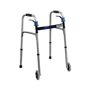 Drive Medical Deluxe Trigger Release Folding Walker with 5" Wheels, Junior, 33-1/2" H x 25" W x 16-1/4" D