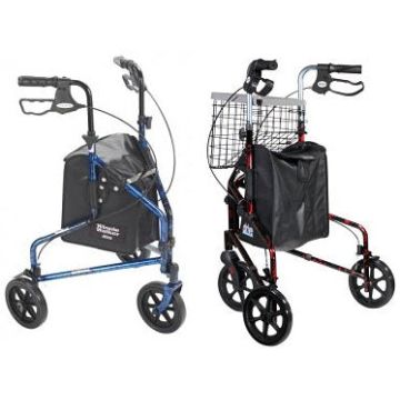 Drive Medical Deluxe 3 Wheel Walker Rollator with Basket Tray and Pouch - Flame Blue