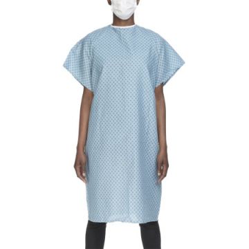 Patient Exam Gown One Size Fits Most Blue / White Print Reusable Unisex