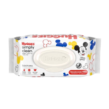 Baby Wipe Huggies Simply Clean Soft Pack Water / Caprylyl Glycol / Aloe / Vitamin E Unscented - Pack of 64