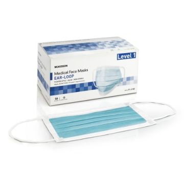 Procedure Mask McKesson Pleated Earloops One Size Fits Most Blue NonSterile ASTM Level 1 Adult - Blue