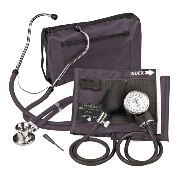 Reusable Aneroid / Stethoscope Set Veridian 27.9 to 41.6 cm Adult Cuff Dual Head General Exam Stethoscope Pocket Aneroid - Black