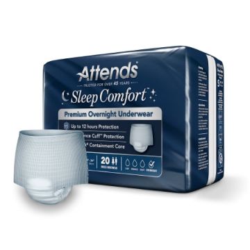 Absorbent Underwear Attends Sleep Comfort Premium Overnight Pull On with Tear Away Seams Adult Unisex Disposable Heavy Absorbency - Small 20 to 34 Inch Waist / Hip Bag of 20