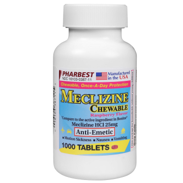 PHARBEST Nausea Relief - Meclizine 25mg, 1000 Chewable Tablets (Generic Bonine)