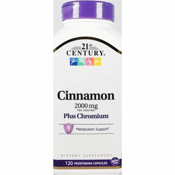 Cinnamon Plus Chromium, 2000 mg 120 Capsules (1 or 3 Pack) by 21st Century - 1 Pack