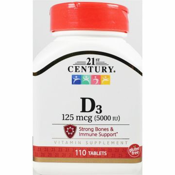 Vitamin D3 125 mcg (5000 IU) 110 Tablets by 21st Century