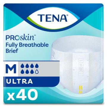 Unisex Adult Incontinence Brief TENA ProSkin Ultra Disposable Heavy Absorbency - Medium / Package of 40