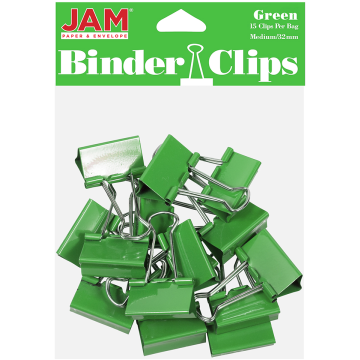 Medium 32mm Binder Clips - 15 Pack - Green