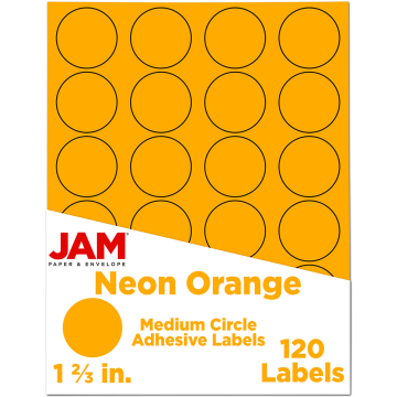 Medium 1 2/3 Inch Round Labels - Neon Orange