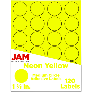 Medium 1 2/3 Inch Round Labels - Neon Yellow