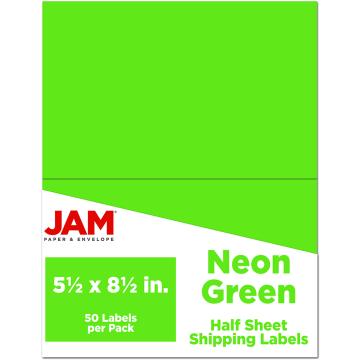 5 1/2 x 8 1/2 Half Sheet Shipping Labels - Neon Green