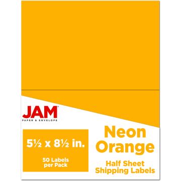 5 1/2 x 8 1/2 Half Sheet Shipping Labels - Neon Orange