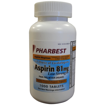 PHARBEST Pain Relief - Aspirin 81mg, 1000 Tablets (Generic Bayer)