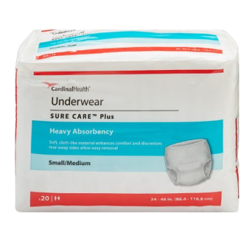 Unisex Adult Absorbent Underwear Sure Care Plus Pull On with Tear Away Seams Disposable Heavy Absorbency - Small / Medium-34 to 46 Inch Waist / Hip / Bag/20