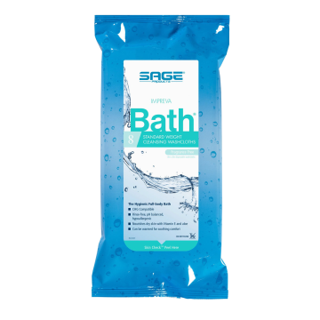 Rinse-Free Bath Wipe Impreva Bath Soft Pack by Sage - Box of 30