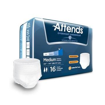 Overnight Protective Underwear with Leakage Barriers by Attends Healthcare - Medium (34 Inch to 44 Inch, 120-175 lbs) / Case of 64
