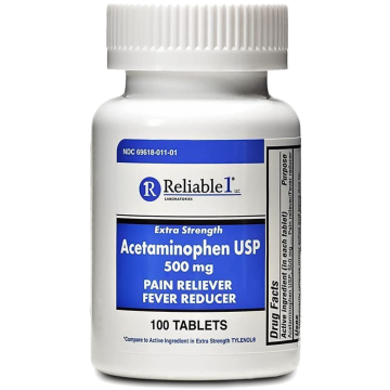 RELIABLE 1 Pain Relief - Extra Strength Acetaminophen 500mg, 100 Tablets