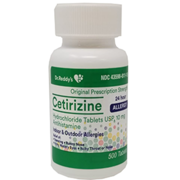 DR REDDY'S Allergy Relief - Cetirizine 10mg, 500 Tablets (Generic Zyrtec)