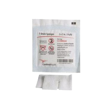 Cardinal Health 5T-Drain Sponges, 6-Ply, 2" x 2" - Box of 35.