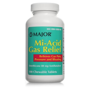 MAJOR Gas Relief - Simethicone 80mg, 100 Chewable Tablets