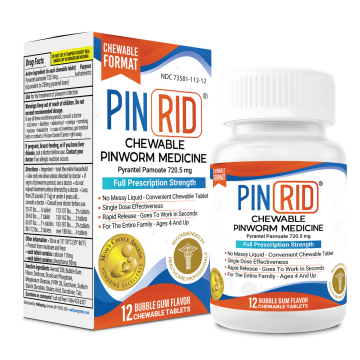 PIN RID Pinworm Treatment - Pyrantel Pamoate 250 mg, 12 Chewable Tablets