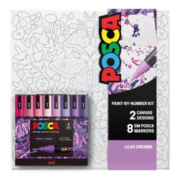 POSCA® Paint-By-Number Canvas Kit, 8 Count Water-Based Paint Markers - Lilac Dreams / PC-5M