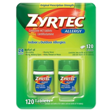 ZYRTEC Allergy Relief - Cetirizine 10mg, 60 Tablets (Pack of 2)
