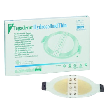 Tegaderm Hydrocolloid Thin Dressing, Sterile by 3M - 4 X 4-3/4 Inch Oval Sterile / 2-3/4 X 3-1/2 Inch Pad / Each