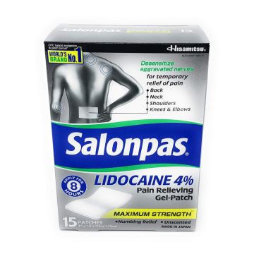 SALONPAS Pain Relief - Lidocaine 4%, 15 Gel Patches
