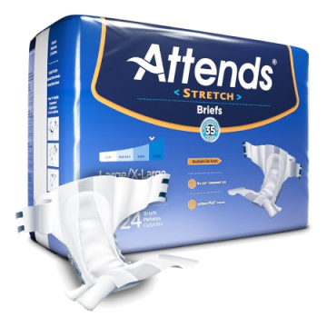 Unisex Adult Incontinence Brief Attends Stretch Disposable Heavy Absorbency - Medium (32 inch to 44 in) Bag of 24