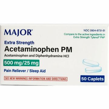 Acetaminophen PM 500 mg 50 Caplets each by Major (1, 3 or 6 Pack) - 3 Pack