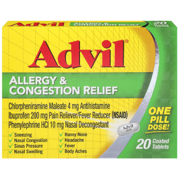 Advil Allergy & Congestion Relief Pain Reliever/Nasal Decongestant Tablets 10 Count