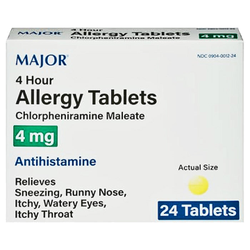 Allergy Tablets 4 Hour Relief, Antihistamine Chlorpheniramine Maleate 4 mg, 24 Count