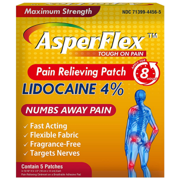 AsperFlex Pain Relief Lidocaine 4% Patches, 8 Hour Relief 5/Box
