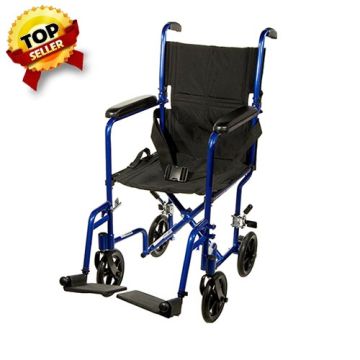 Drive Medical Aluminum Lightweight Transport Wheelchair - Blue / 17 Inches