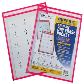 C-Line 9" x 12" Neon Red Reusable Dry Erase Pockets 30pk - CLI-40814