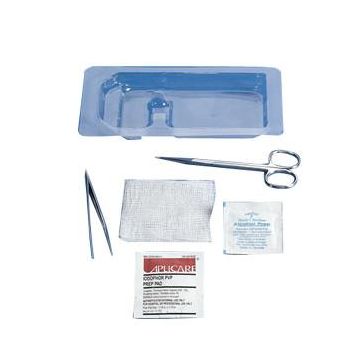 Cardinal Health Suture Removal Tray with Forceps - Metal forceps, sharp blunt metal scissors and a gauze pad