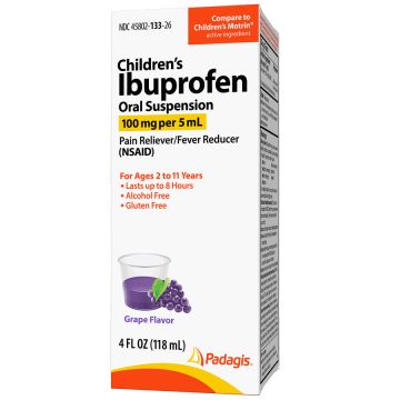 Children’s Ibuprofen Oral Liquid Suspension 100 mg per 5 mL Grape Flavor 118 mL