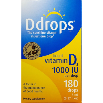 Ddrops Liquid Vitamin D3 Drops, 25 mcg (1000 IU) 180 Drops