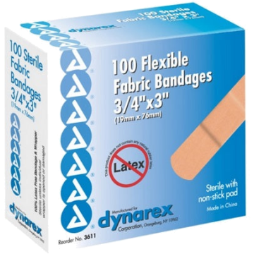 Dynarex Flexible Fabric Adhesive Bandage 3/4" x 3", Sterile, Latex-free - Box of 100