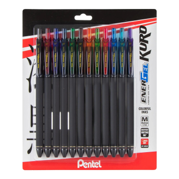 EnerGel Kuro Liquid Gel Pen, (0.7mm) Medium line, Assorted Ink 12-pk