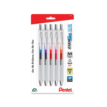 EnerGel RTX ICE Liquid Gel Pen, (0.7mm) Metal Tip, Asst. Ink, 5-Pk