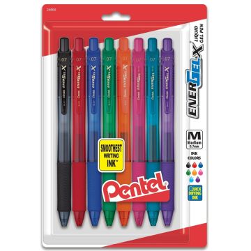 EnerGel-X RollerGel Pen Medium Line, Metal Tip - Assorted 8 Pack