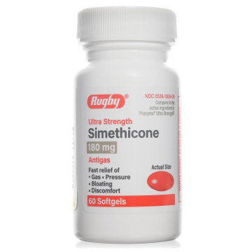 RUGBY Ultra Strength Gas Relief - Simethicone 180mg, 60 Softgels (Generic Phazyme)