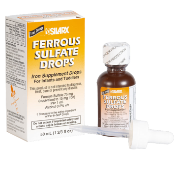Ferrous Sulfate Drops Peppermint Flavor 15 mg Iron/mL, 50 mL bottle