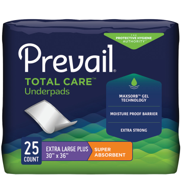 Disposable Underpad Prevail Total Care Polymer Heavy Absorbency - 23 x 36 Case of 72
