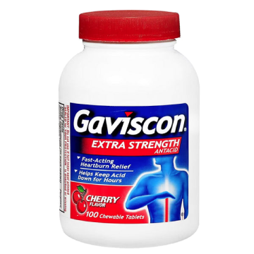 Gaviscon Extra Strength Chewable Antacid Tablets Cherry Flavor 100 Count