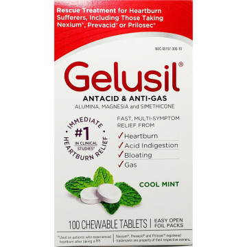 Gelusil Antacid / Anti-Gas (Cool Mint Flavor), 100 Chewable Tablets