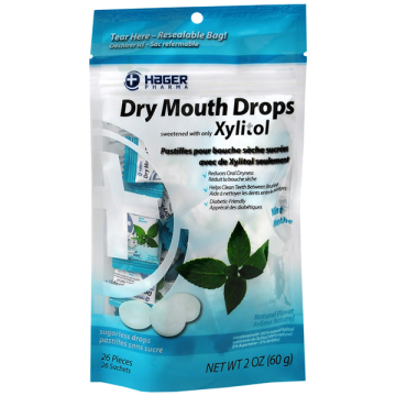 Hager Dry Mouth Drops Lozenges, Mint Flavor 26 Count