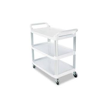3 Shelf Poly Utility Cart by Ideal Medical Products - With Drawer, White.